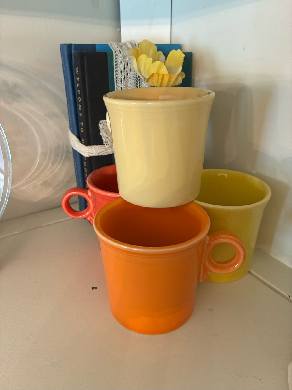 Choice of one!  Fiesta Ceramic Stackable Mug Set in Yellow and Orange and salmon